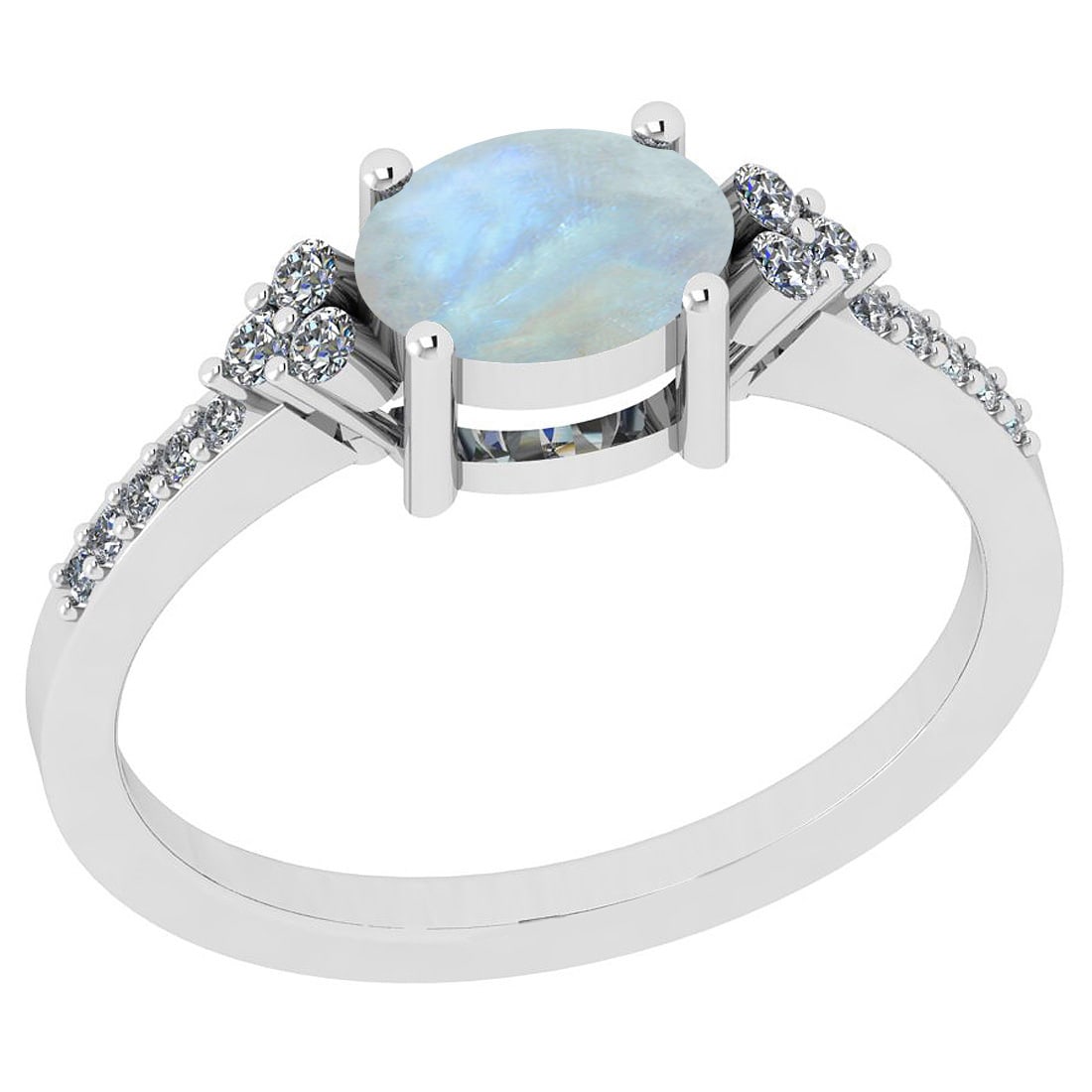 Certified 0.67 Ctw Rainbow And Diamond I1/I2 14K White Gold Victorian Style: Color Stone Approx Weight: 0.53 Ctw (1 pcs Oval Cabochon) Center Stone Color: Rainbow Center Stone Setting: Prong Side Stone Approx Weight: 0.14 Ctw Side Stone Color: J-K Stone Clarity: I1/I2 Stone