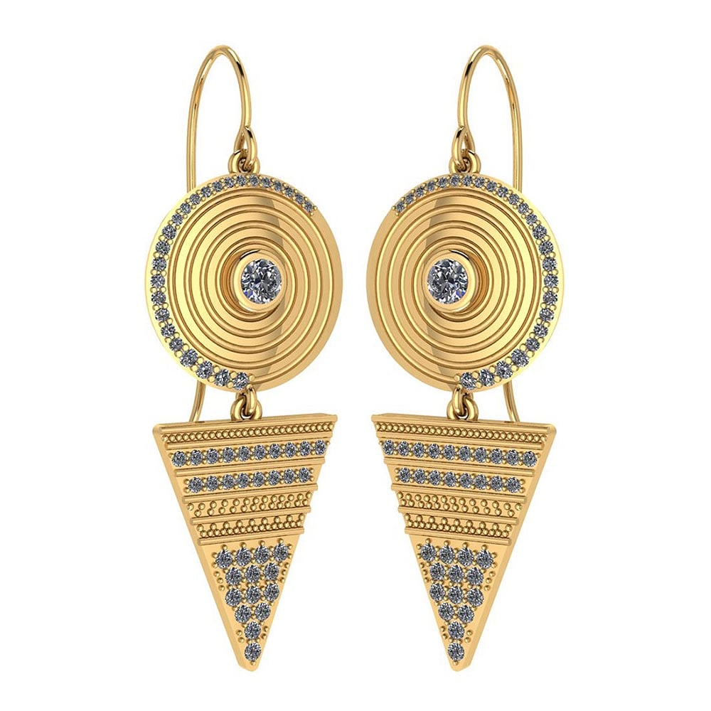 Certified 0.94 Ctw Diamond Hanging Stud Earrings 18K Yellow Gold (VS/SI1) M