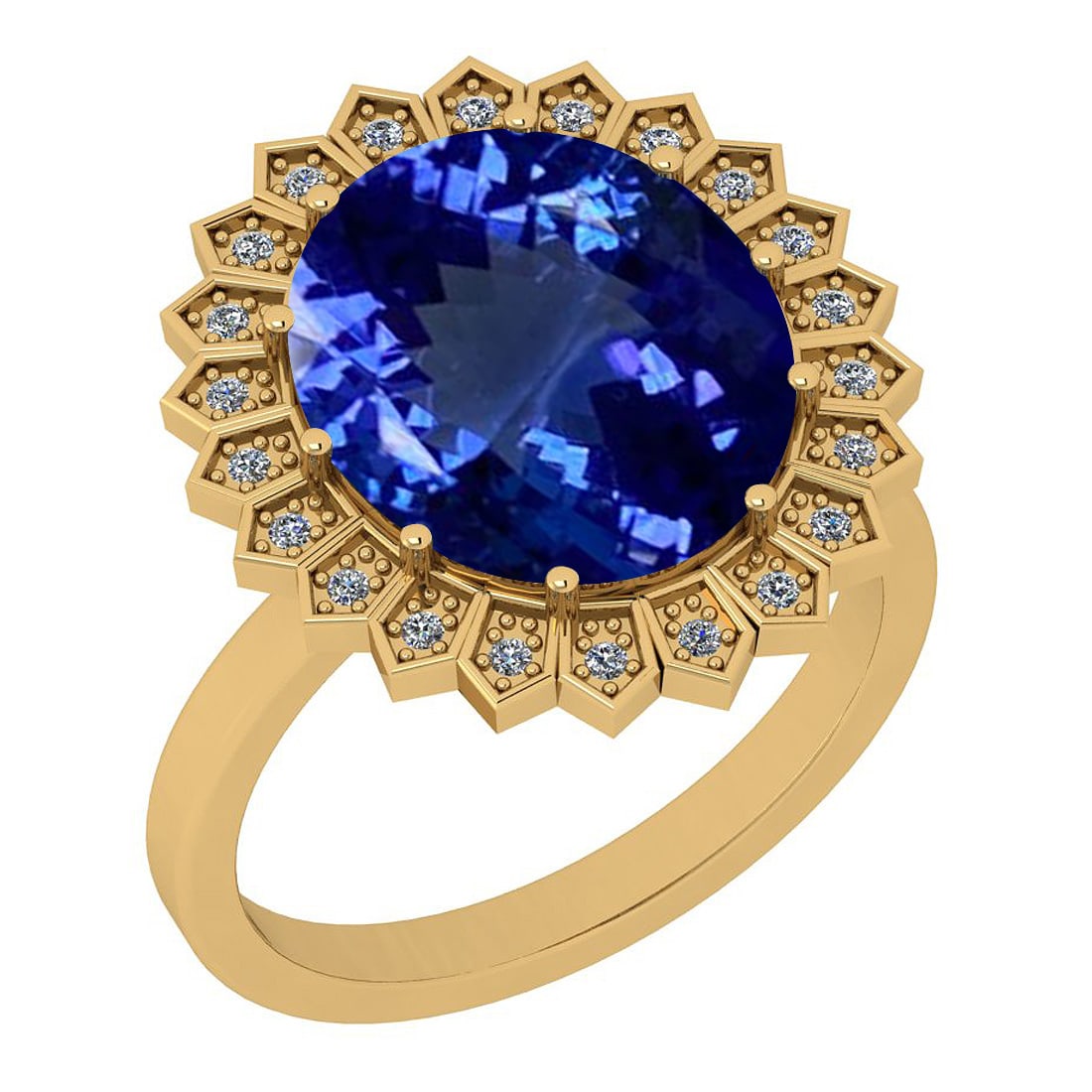 Certified 5.05 Ctw VS/SI1 Tanzanite And Diamond 14K Yellow Gold Ring: Center Stone Approx Weight: 4.94 Ctw (Oval Cut) Center Stone Color: Tanzanite Center Stone Setting: Prong Side Stone 0.11 Ctw Side Stone Color: J-K Stone Clarity: VS/SI1 Stone Setting: Prong Metal App