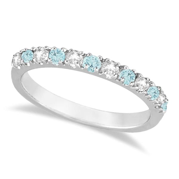 Diamond and Aquamarine Ring Guard Anniversary Band 14k White Gold 0.32ctw: CENTER STONE; Aquamarine CENTER STONE CLARITY; CENTER STONE COLOR; Blue CENTER STONE SETTING; Prong SIDE STONE CLARITY; SI SIDE STONE COLOR; J-K SIDE STONE SETTING; Prong ctw OF SIDE STONE: 0.16 SIDE