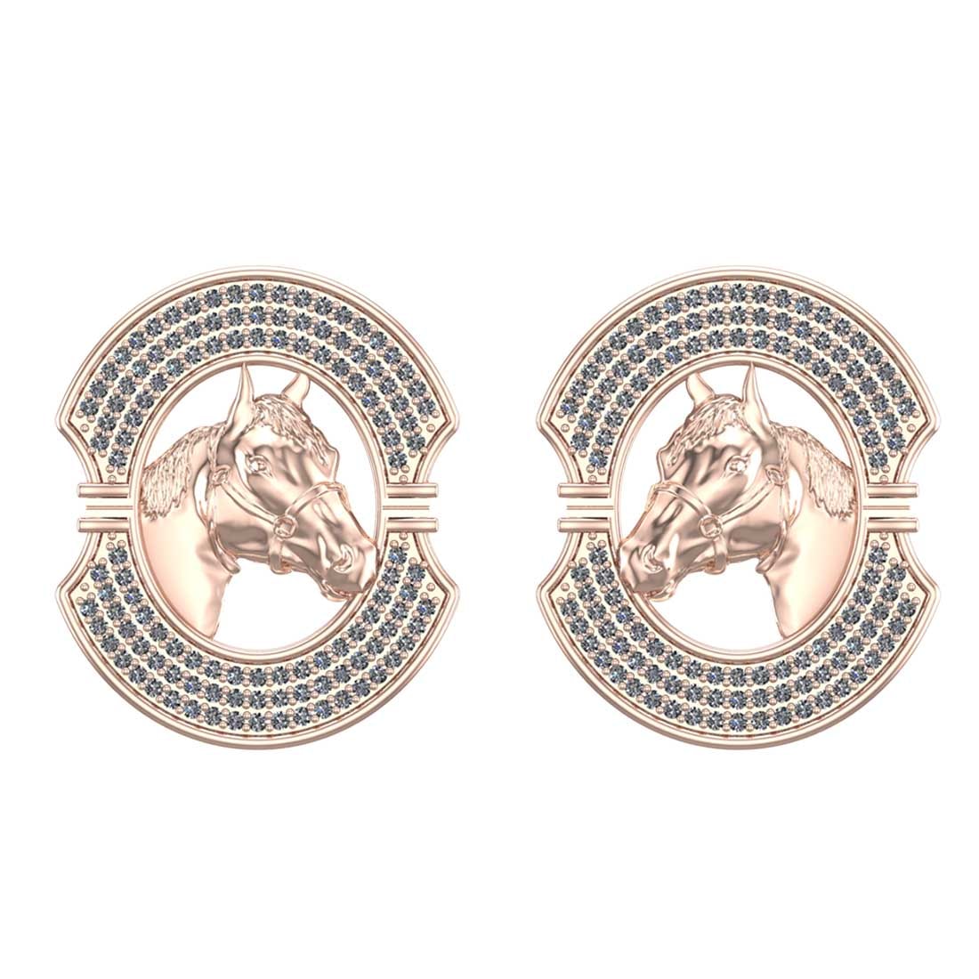 1.22 Ctw SI2/I1 Diamond 14K Rose Gold Horse Stud Earrings: Total Diamond Weight : 1.22 Ctw (Round cut) Center Diamond Color :- J-K Center Clarity : SI2/I1 Stone Setting : Prong Metal Weight : Approx 10.50 Gram 14K Rose Gold Horse Stud Earrings Length :-25 mm 