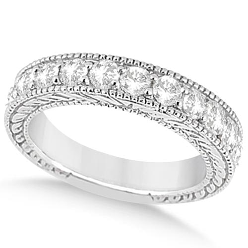 Antique style Diamond Engagement Wedding Ring Band 18k White Gold 2.10ctw: CENTER STONE; Diamond (2.10 CTW) CENTER STONE CLARITY; SI1-SI2 CENTER STONE COLOR; J-K CENTER STONE SETTING; Bead SIDE STONE CLARITY; SIDE STONE COLOR; SIDE STONE SETTING; STONE: SIDE STONE QUALITY;