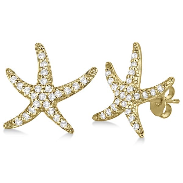 Diamond Starfish Earrings 14k Yellow Gold 0.50ctw: CENTER STONE; Diamond CENTER STONE CLARITY; SI1-SI2 CENTER STONE COLOR; J-K CENTER STONE SETTING; Pave SIDE STONE CLARITY; SIDE STONE COLOR; SIDE STONE SETTING; ctw OF SIDE STONE: SIDE STONE QUALITY; 