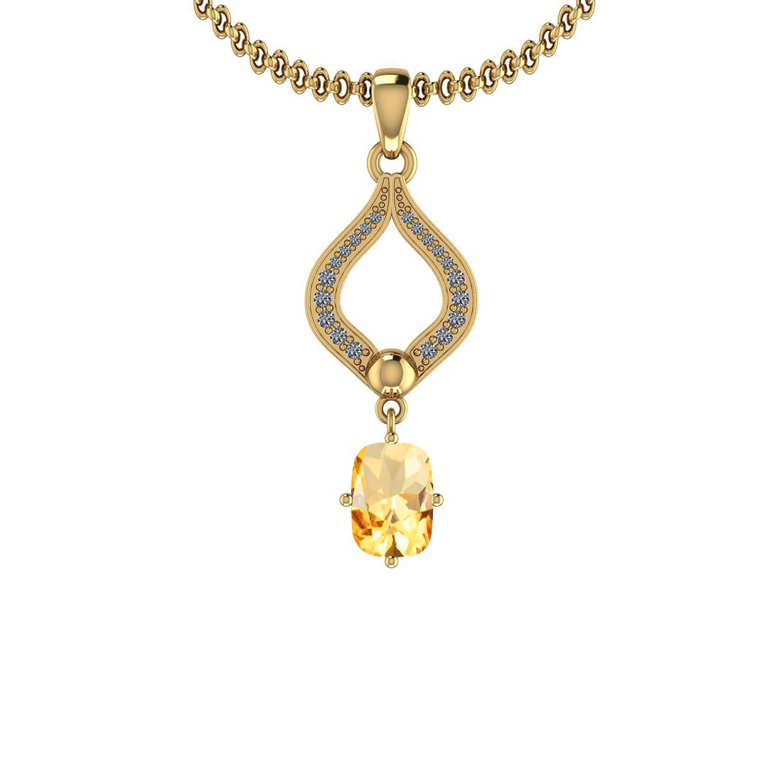 Certified 1.17 Ctw Yellow Topaz And Diamond I2/I3 14K Yellow Gold Pendant