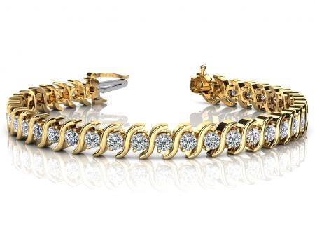 CERTIFIED 14K YELLOW GOLD 12 CTW G-H SI2/I1 CLASSIC S SHAPED DIAMOND TENNIS: CERTIFIED 14K YELLOW GOLD 12 CTW G-H SI2/I1 CLASSIC S SHAPED DIAMOND TENNIS BRACELET MADE IN USA #PAPPS21508v6