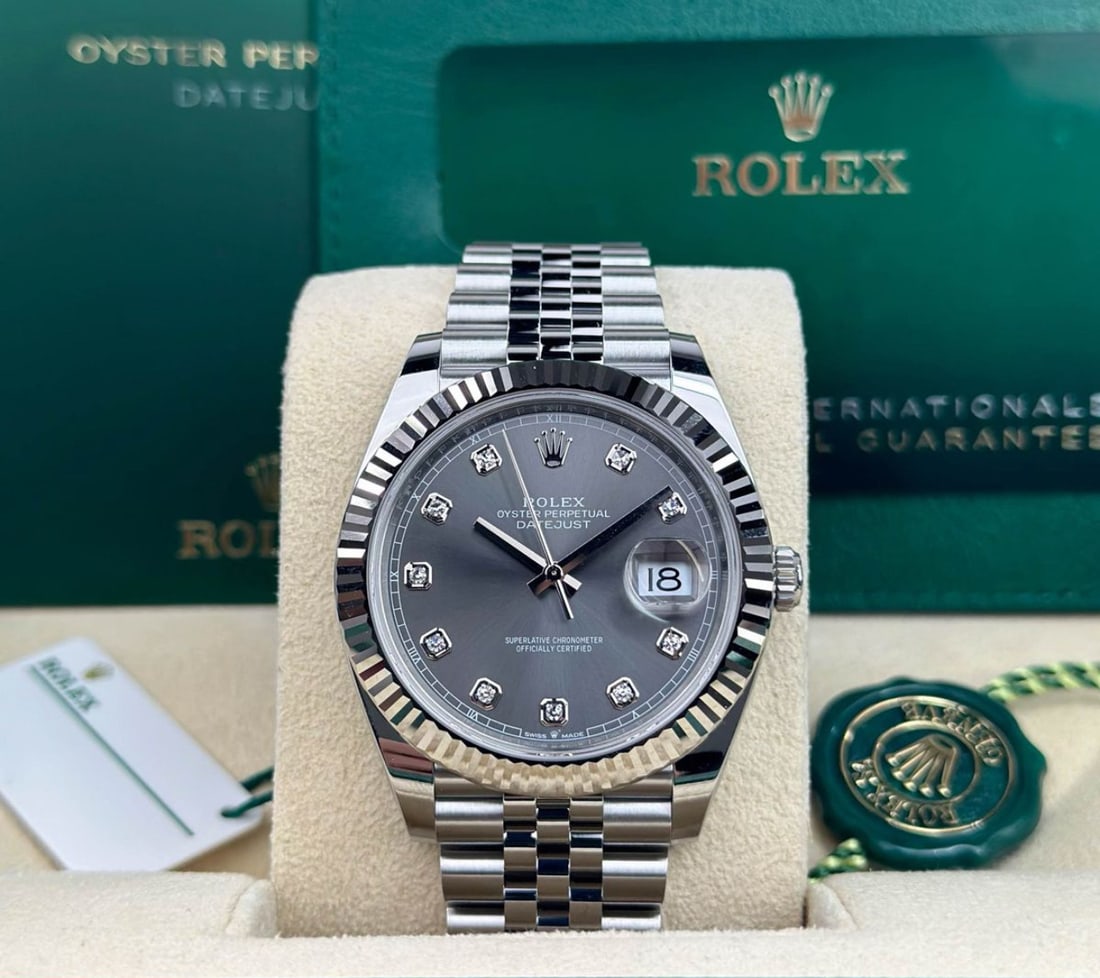 Rolex Oysterpepetual Datejust Fluted Jubilee 41mm Diamond Dial Comes With B