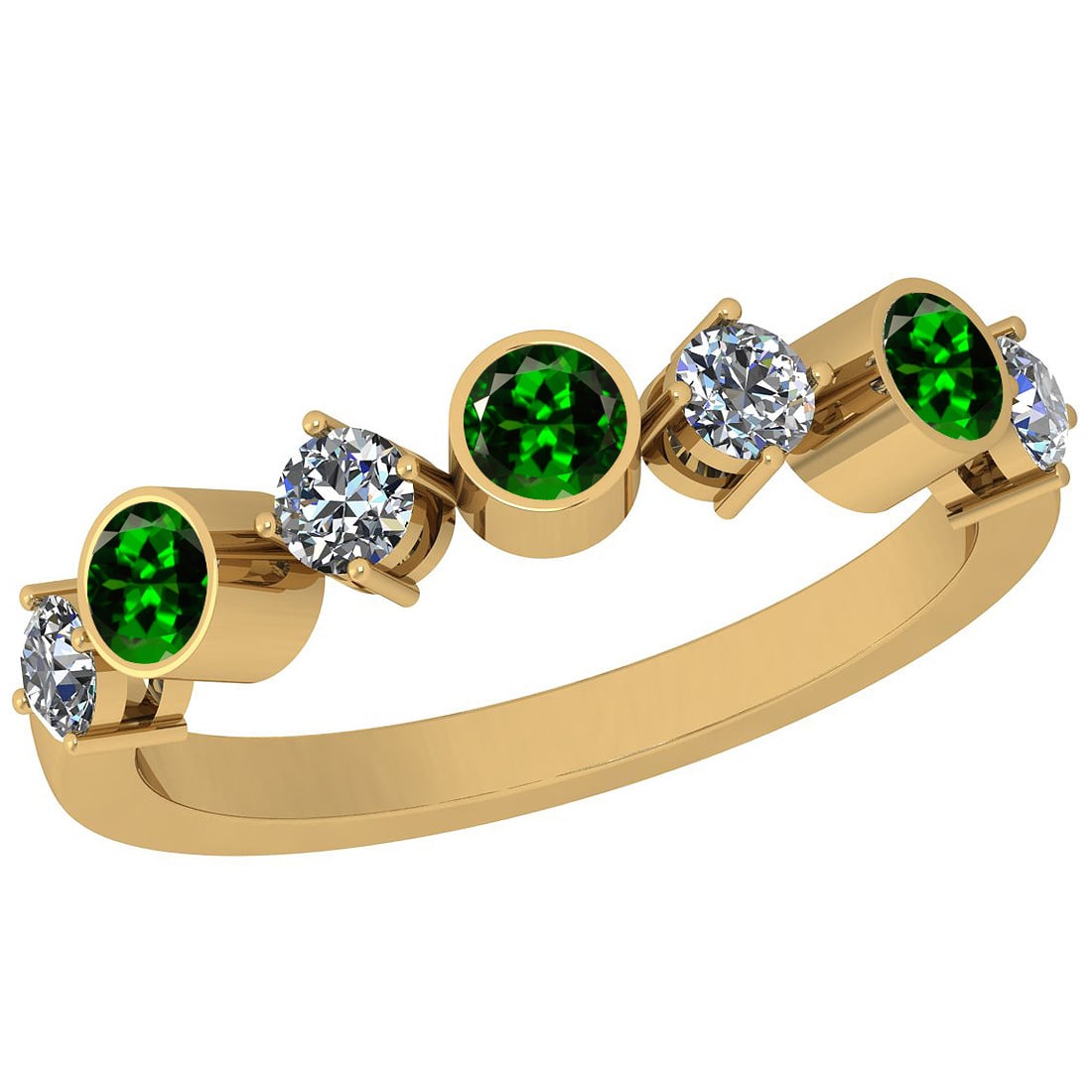 Certified 0.36 Ctw VS/SI1 Tsavorite And Diamond 14k Yellow Gold Band Ring: Center Stone Approx Weight: 0.12 Ctw (Round Cut) Center Stone Color: Tsavorite Center Stone Setting: Prong Side Stone 0.14 Ctw Side Stone Color: J-K Stone Clarity: VS/SI1 Stone Setting: Prong Metal Ap
