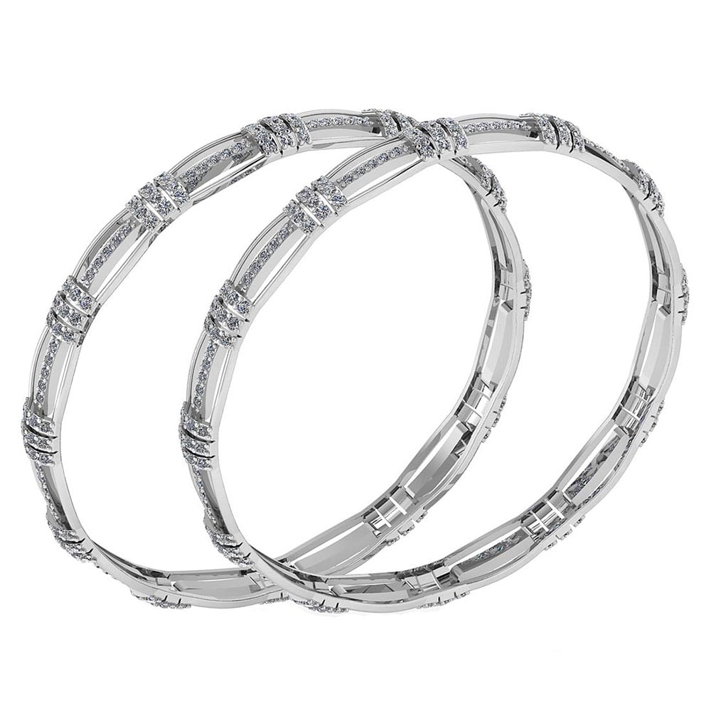 Certified 5.71 Ctw Diamond VS/SI1 Bangles 14K White Gold Made In USA: Center Stone Approx Weight: 5.71 Ctw (408 Pcs Round) Center Stone Color: White G-H Diamond Stone Clarity: VS/SI1 Stone Setting: Prong Metal Approx Weight: 23.10 Gram Bangles Size: 57 mm 225 Inches 14K