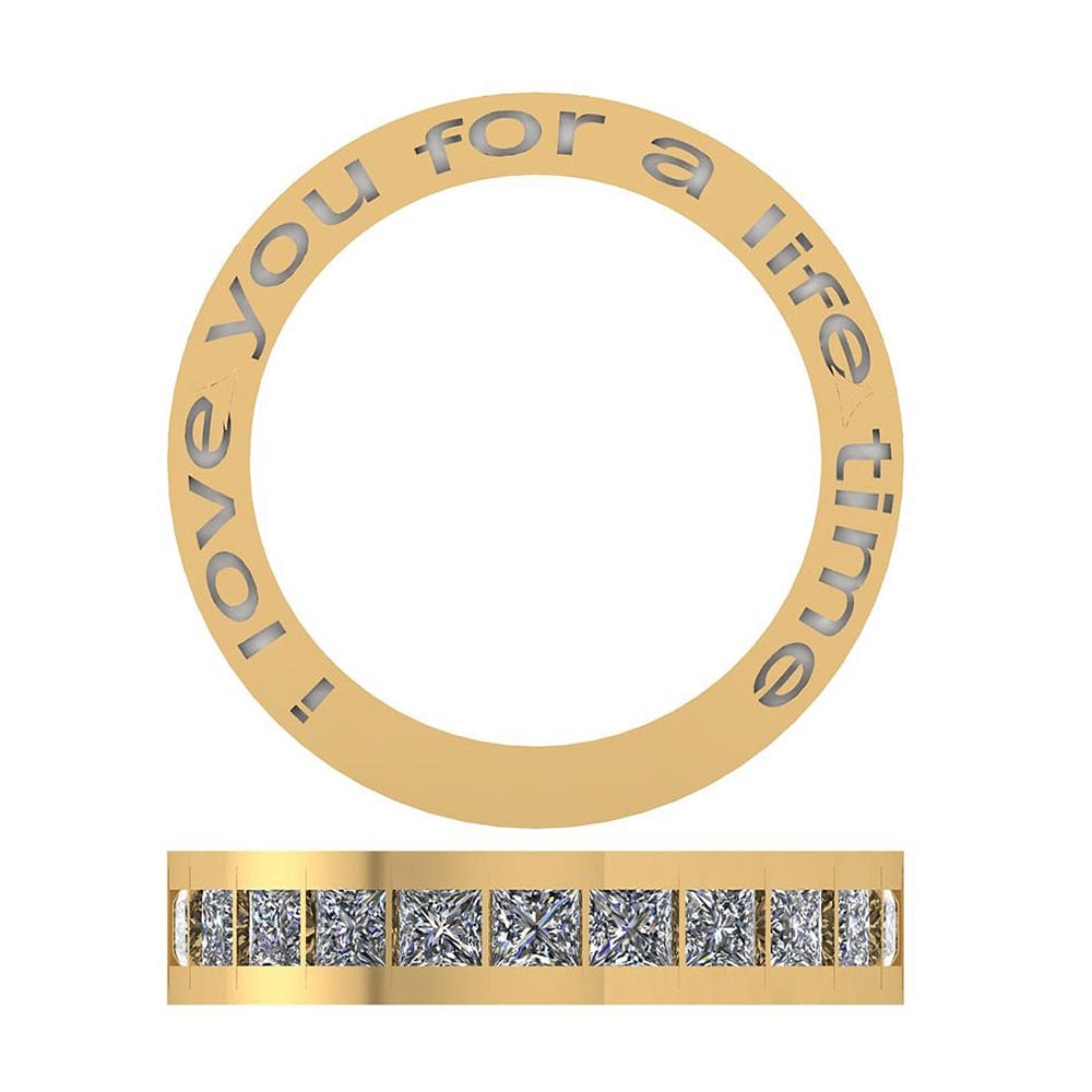 Certified 1.10 Ctw Diamond SI1/SI2 Valentine Collection Free Engraved 14K G: Center Stone Approx Weight: 1.10 Ctw (11 Pcs Princess) Center Stone Color: G-H Center Stone Clarity: SI1/SI2 Center Stone Setting: Channel Metal Approx Weight: 14K Yellow Gold Engraved Band Ring