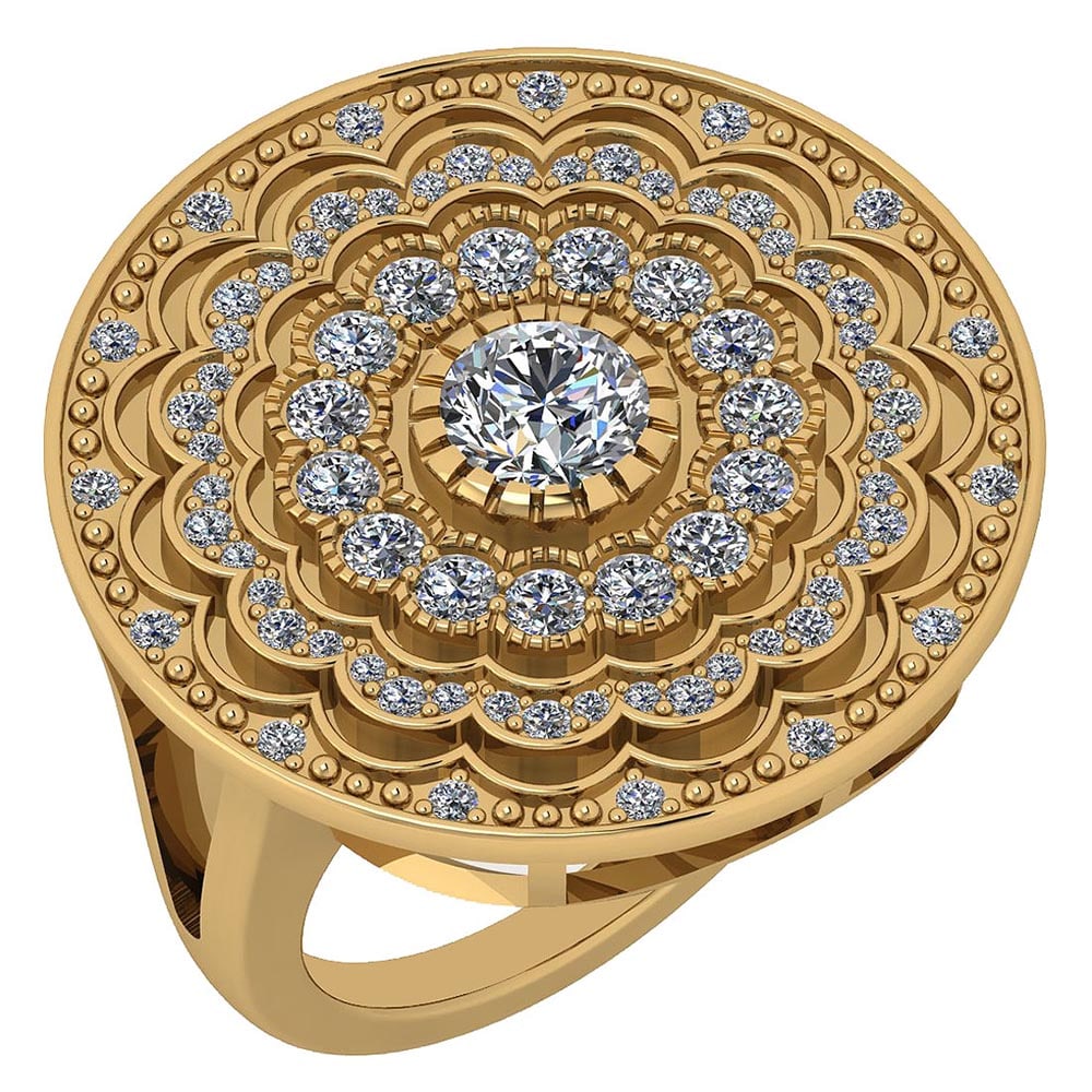 Certified 1.34 Ctw Diamond SI1/SI2 18K Yellow Gold Ring Made In USA: Center Stone Approx Weight ; 0.50 Ctw (1 Pcs Round) Stone Color: White G-H Diamond Stone Clarity: SI1/SI2 Color Stone Setting ; Bezel Side Stone (75 Pcs Round Cut Diamond) 0.84 ctw Side Stone Color: W