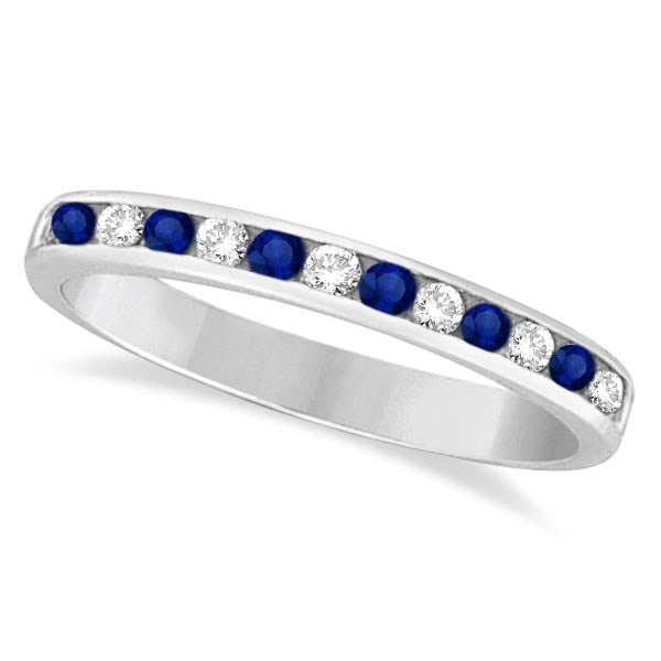 Channel-Set Blue Sapphire and Diamond Ring 14k White Gold 0.40ctw: CENTER STONE; Diamond CENTER STONE CLARITY; SI CENTER STONE COLOR; J-K CENTER STONE SETTING; Channel SIDE STONE CLARITY; SIDE STONE COLOR; Blue SIDE STONE SETTING; Channel ctw OF SIDE STONE: 0.2 SIDE 