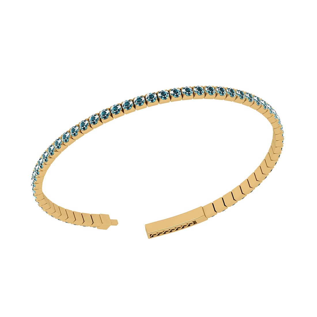 1.20 Ctw i2/i3 Treated Fancy Blue Diamond 14K Yellow Gold Bangle: Center Diamond Weight : 1.20 Ctw (Round Cut) Center Diamond Color :-Treated Fancy Blue Diamond Center Clarity : i2/i3 Stone Setting : Prong Metal Weight : Approx 9.20 Gram 14K Yellow Gold Bangle MJ405