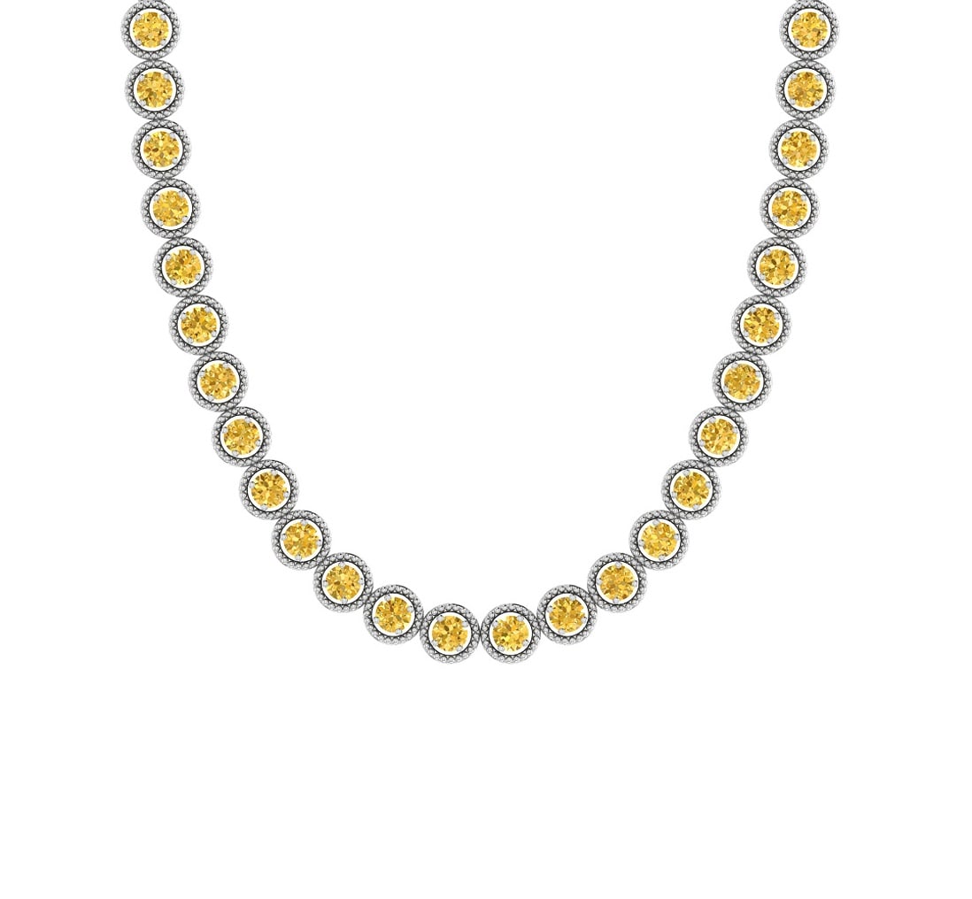 1.84 Ctw i2/i3 Treated Fancy Yellow Diamond 14K White Gold 1 Row Necklace: Center Diamond Weight : 1.84 Ctw Center Diamond Color : Treated Fancy Yellow Dimaond Center Clarity : i2/i3 Center Stone Setting : Prong Metal Weight : Approx 17.00 Gram 14K White Gold Ladies Fashion 