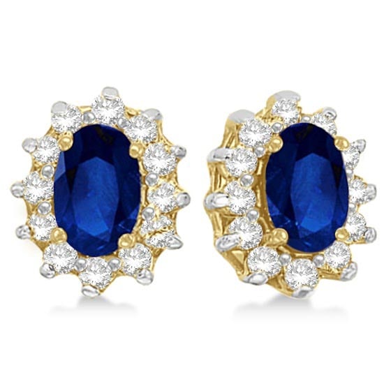 Oval Blue Sapphire and Diamond Accents Earrings 14k Yellow Gold 2.05ctw: CENTER STONE; Sapphire CENTER STONE CLARITY; CENTER STONE COLOR; Blue CENTER STONE SETTING; Prong SIDE STONE CLARITY; SI SIDE STONE COLOR; H-I SIDE STONE SETTING; Prong ctw OF SIDE STONE: 0.25 SIDE ST