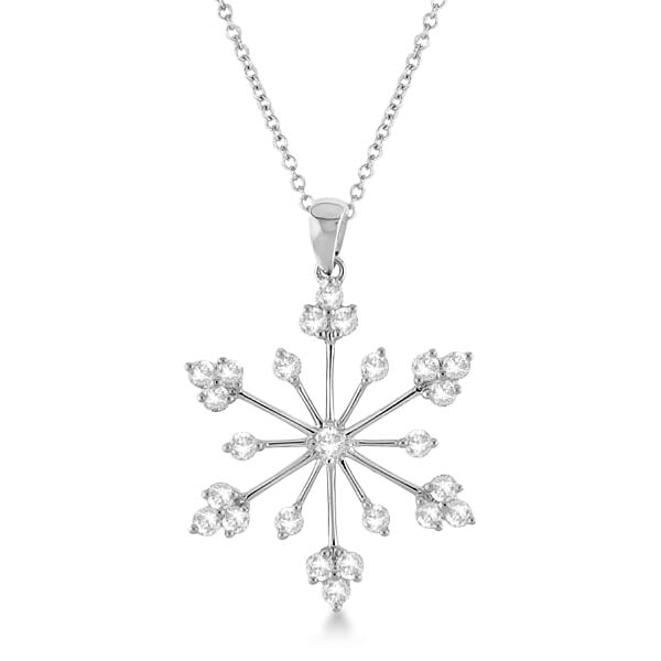 Snowflake Shaped Diamond Pendant Necklace 14k White Gold 0.77ctw: CENTER STONE; Diamond CENTER STONE CLARITY; SI CENTER STONE COLOR; J-K CENTER STONE SETTING; Prong SIDE STONE CLARITY; SIDE STONE COLOR; SIDE STONE SETTING; ctw OF SIDE STONE: SIDE STONE QUALITY; #PAP