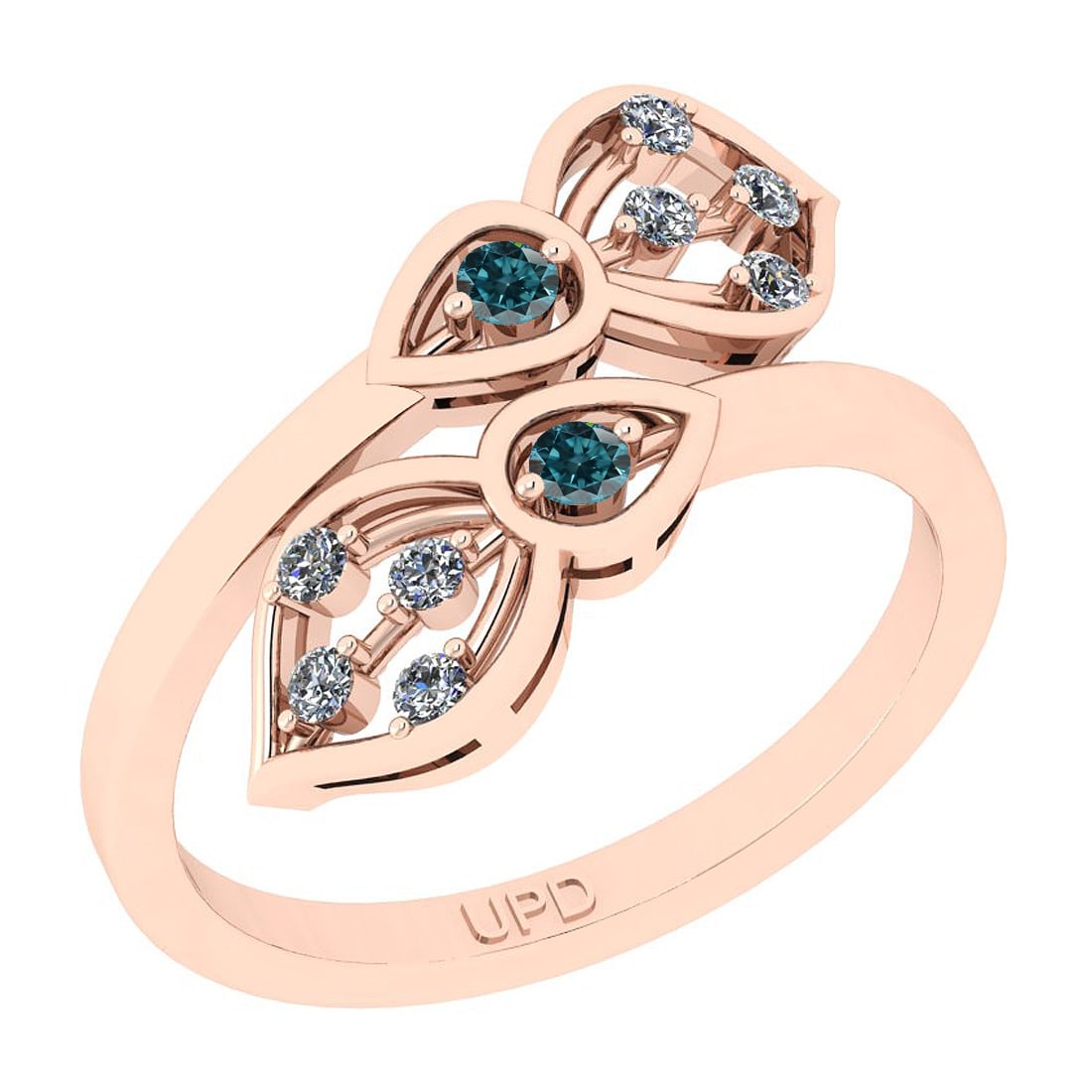 0.65 Ctw i2/i3 Treated Fancy Blue and White Diamond 14K Rose Gold Flower En: Color Stone Weight : 0.25 Ctw ( Round cut) Center Stone Color : Treated Fancy Blue Diamond Center Clarity : i2/i3 Center Stone Setting : Prong Side Stone Weight Of Ctw 0.40 Ctw Side Stone Color : J-K 