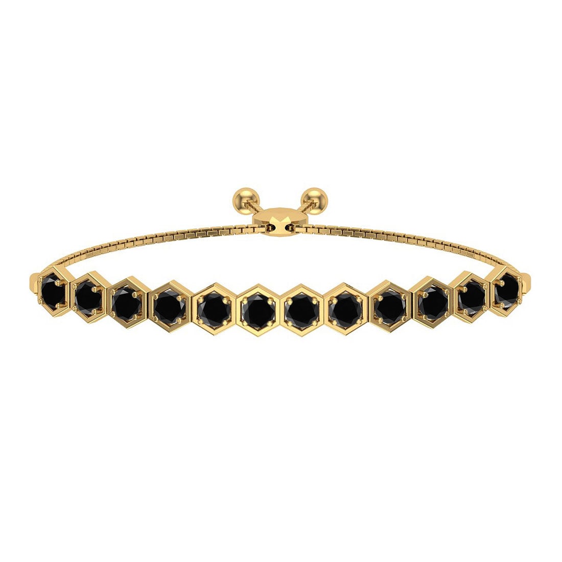 1.23 Ctw i2/i3 Treated Fancy Black Diamond 14K Yellow Gold Slide Bracelet: Center Diamond Weight : 1.23 Ctw (Round Cut) Center Diamond Color :- Treated Fancy Black Diamond Center Clarity : I2/I3 Stone Setting : Prong Metal Weight : Approx 6.70 Gram 14K Yellow Gold Slide Brac