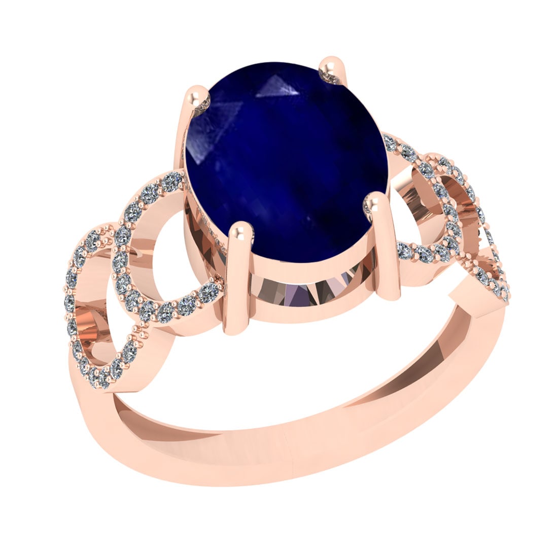 3.22 Ctw SI2/I1 Blue Sapphire And Diamond 14K Rose Gold Ring