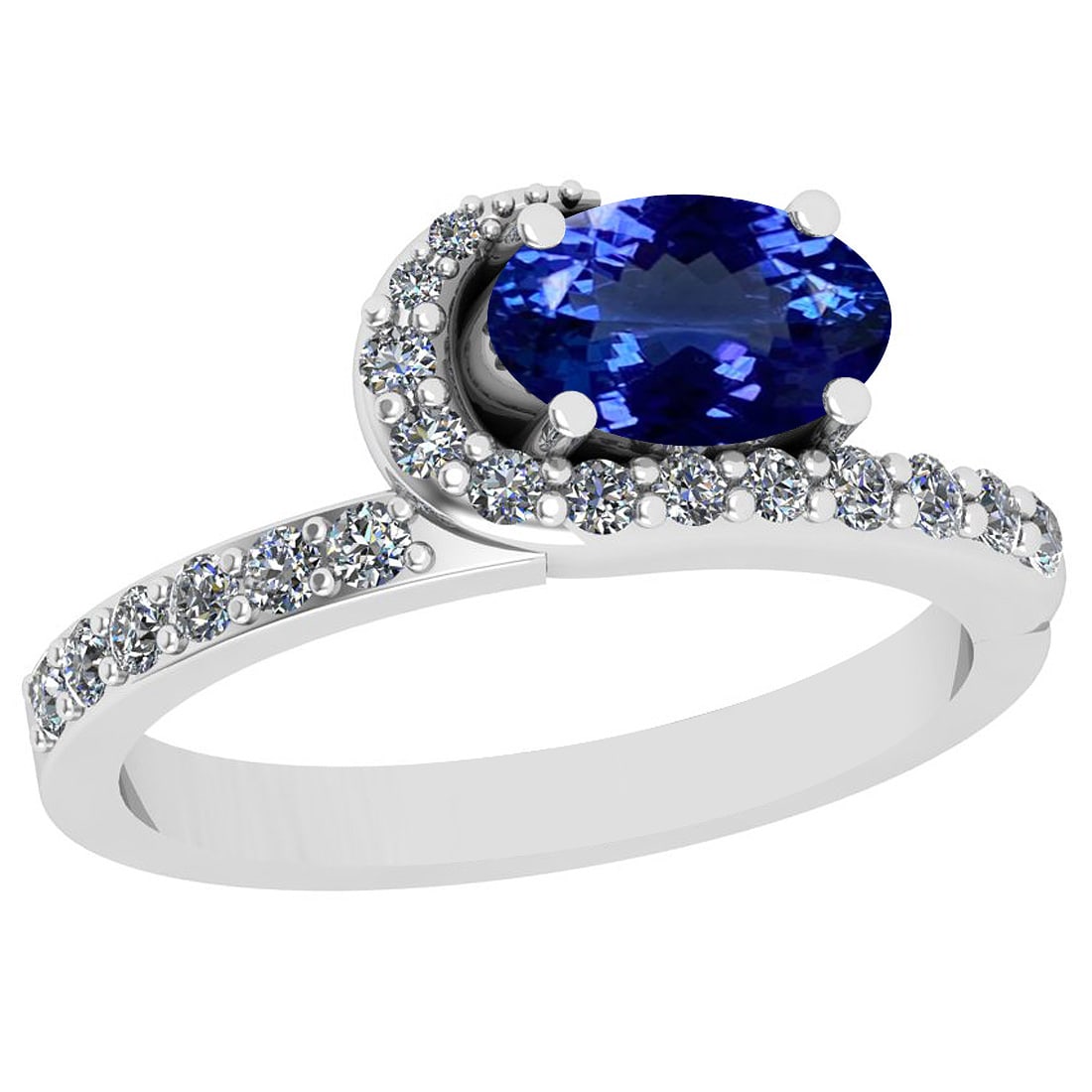 2.63 Ctw VS/SI1 Tanzanite And Diamond 18K White Gold Promises Ring: Center Stone Weight : 2.32 Ctw (Oval Cut) Center Stone Color :-Tanzanite Center Stone Setting : Prong Side Stone Weight Of Ctw 0.31 Ctw Side Stone Color : G-H Stone Clarity : VS/SI1 Stone Setting : Pr