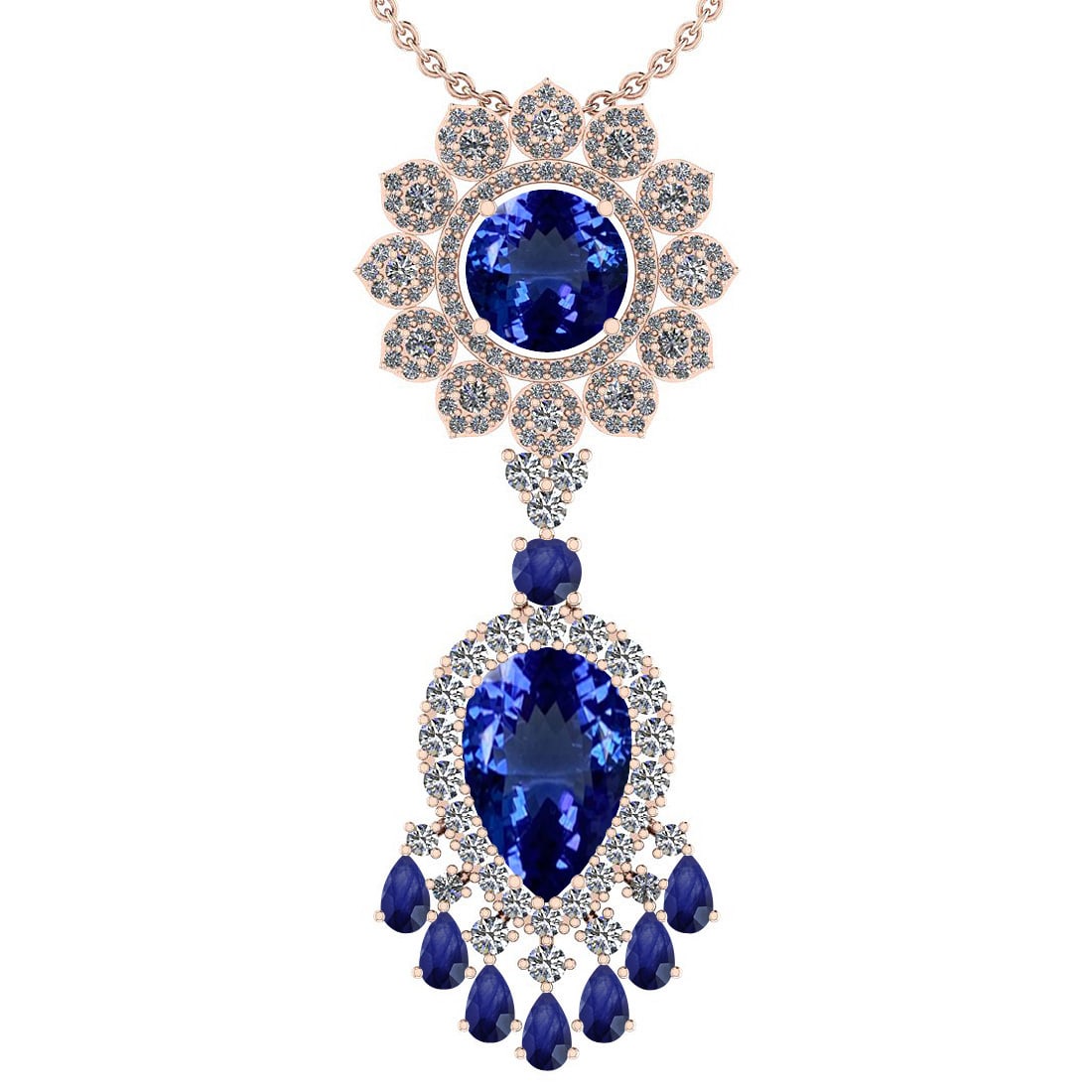Certified 15.49 Ctw VS/SI1 Tanzanite,Blue Sapphire And Diamond 14K Rose Gol