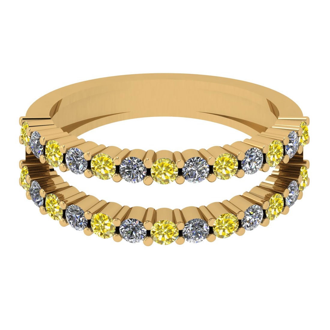 0.90 Ctw I2/I3 Treated Fancy Yellow And White Diamond 14K Yellow Gold Etern: Center Stone Weight : 0.50 Ctw (Round Cut ) Center Stone Color : Treated Fancy Yellow Diamond Center Stone Clarity : I2/I3 Center Stone Setting : Prong Side Stone Weight Of Ctw 0.40 Ctw Side Stone Col