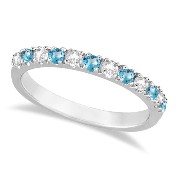 Diamond and Blue Topaz Ring Anniversary Band 14k White Gold 0.32ctw: CENTER STONE; Topaz CENTER STONE CLARITY; CENTER STONE COLOR; Blue CENTER STONE SETTING; Prong SIDE STONE CLARITY; SI SIDE STONE COLOR; J-K SIDE STONE SETTING; Prong ctw OF SIDE STONE: 0.12 SIDE STONE