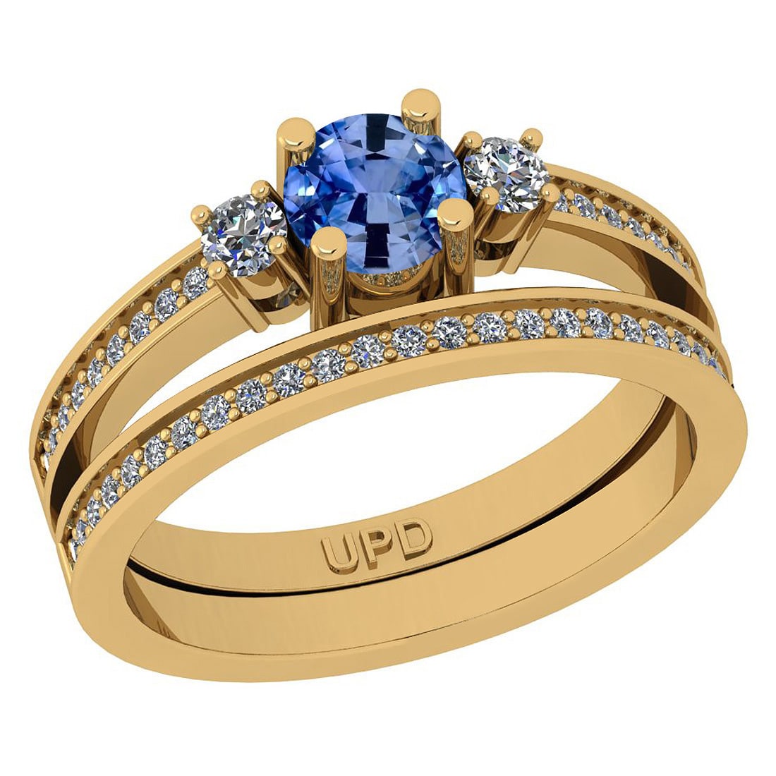 0.50 Ctw I2/I3 sapphire And Diamond 10K Yellow Gold Wedding Set Ring