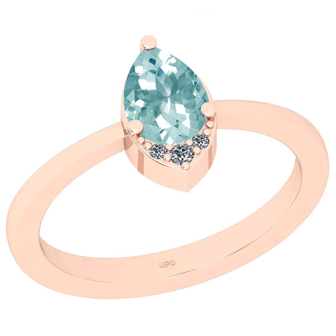 0.63 Ctw SI2/I1 Aquamarine And Diamond 14k Rose Gold Ring: Center Stone Weight : 0.60 Ctw (Pear Cut) Center Stone Color :-Aquamarine Center Stone Setting : Prong Side Stone Weight Of Ctw 0.03 Ctw Side Stone Color : J-K Stone Clarity : SI2/I1 Stone Setting : P