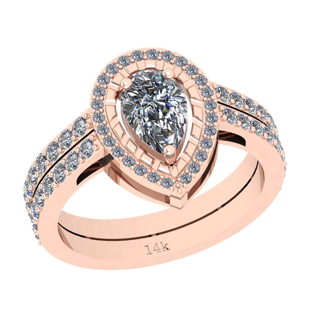 1.91 Ctw SI2/I1 Diamond 14K Rose Gold Engagement Halo Ring (Pear Cut Center: Center Diamond Weight : 1.20 Ctw (Pear Cut Center Stone Certified By GIA ) Center Diamond Color : J-K Center Stone Setting : Prong Center Stone Clarity : SI2/I1 Side Stone Weight Of Ctw 0.71 Ctw Side 