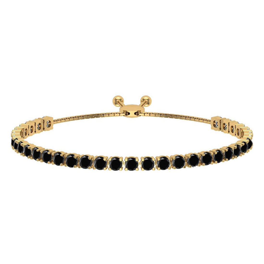 1.66 Ctw i2/i3 Treated Fancy Black Diamond 14K Yellow Gold Slide Bracelet: Center Diamond Weight : 1.66 Ctw (Round Cut) Center Diamond Color :- Treated Fancy Black Diamond Center Clarity : I2/I3 Stone Setting : Prong Metal Weight : Approx 7.20 Gram 14K Yellow Gold Slide Brac