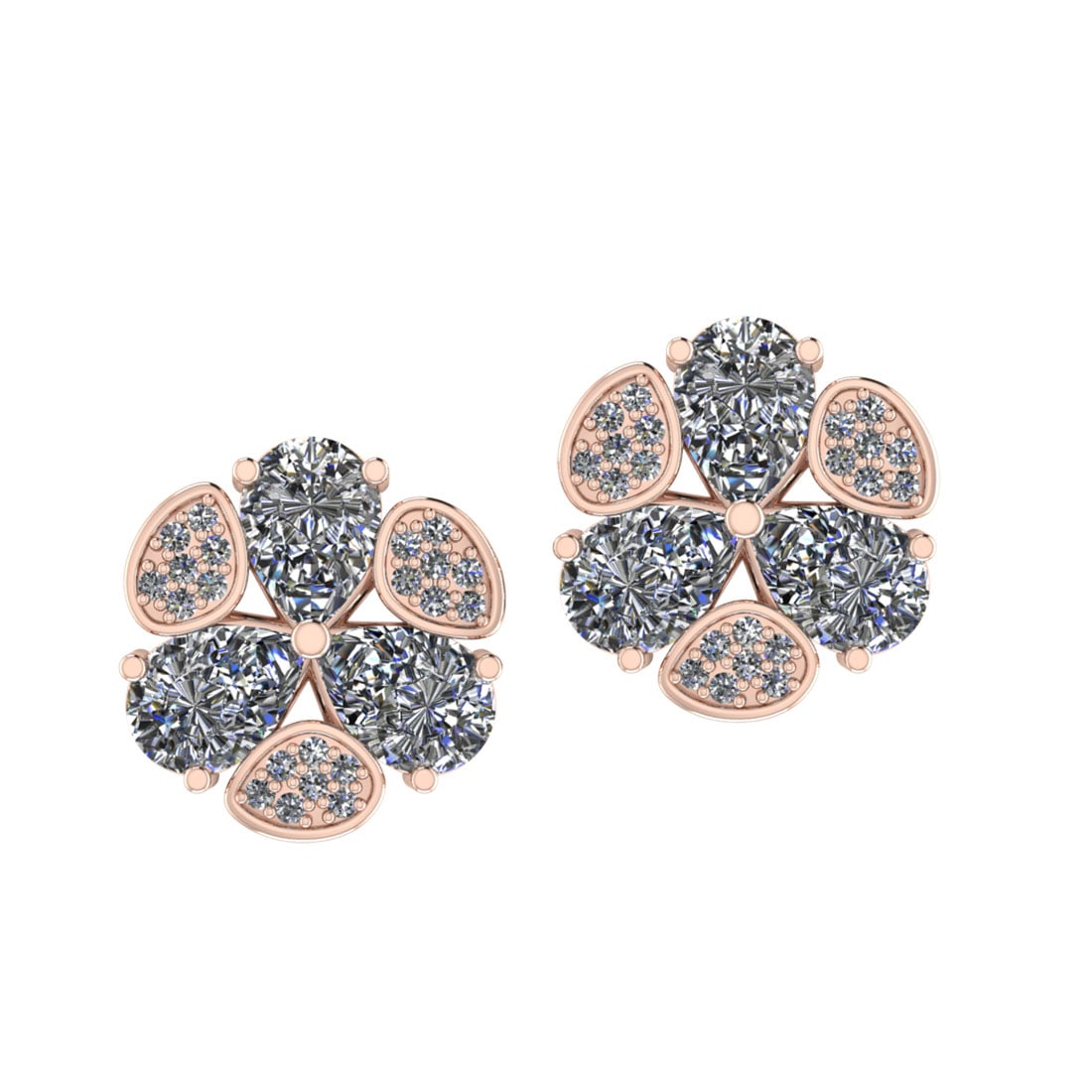 4.75 Ctw SI2/I1 Diamond 14K Rose Gold Stud Earrings: Center Diamond Weight : 4.50 Ctw (Pear Cut) Center Diamond Color : J-K Center Stone Setting : Prong Center Stone Clarity : SI2/I1 Side Stone Weight Of Ctw 0.25 Ctw Side Stone Color : J-K Stone