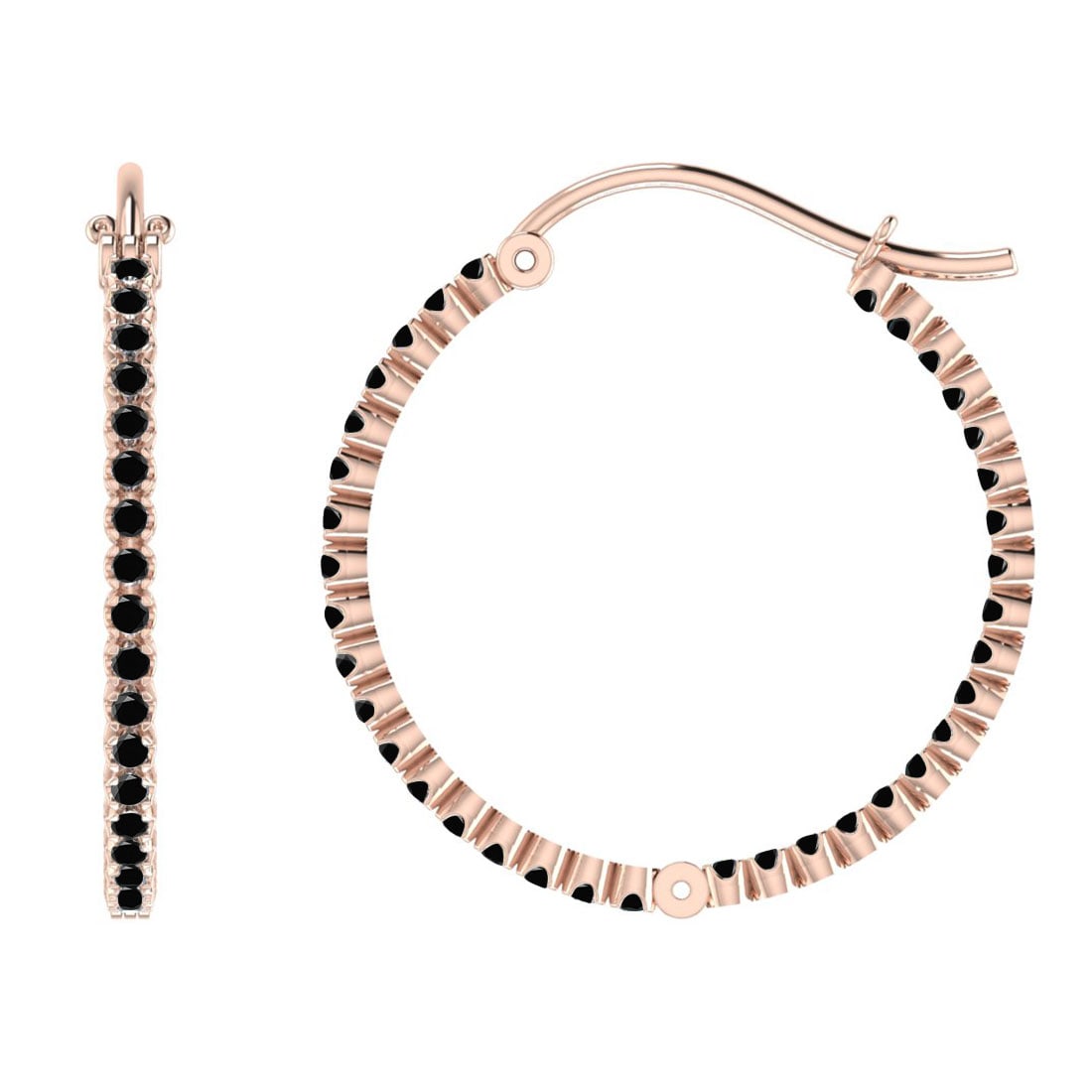 0.92 Ctw i2/i3 Treated Fancy Black Diamond 14K Rose Gold Hoop Earrings