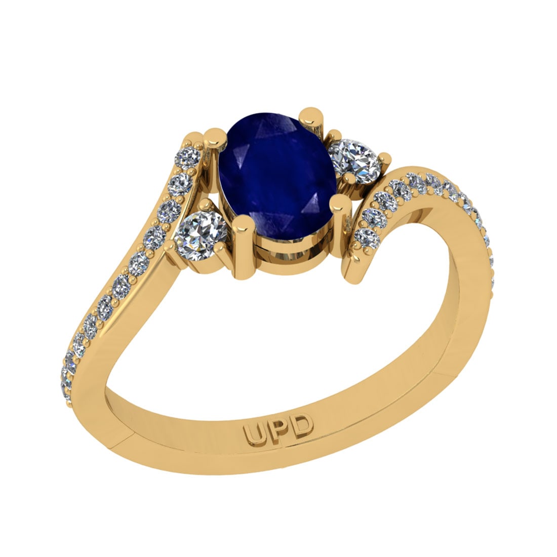 1.58 Ctw I2/I3 Blue Sapphire And Diamond 14K Yellow Gold Bypass Engagement: Center Stone Weight : 1.25 Ctw ( Oval Cut ) Center Stone Color :-Blue Sapphire Center Stone Setting : Prong Side Stone Weight Of Ctw 0.33 Ctw Side Stone Color : J-K Stone Clarity : I2/I3 Stone Setting