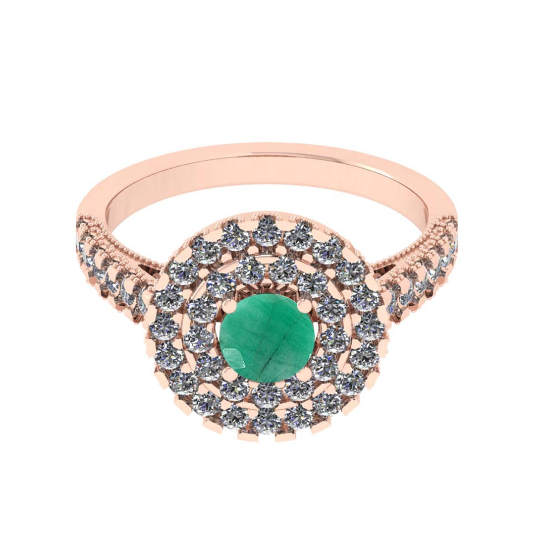 1.30 Ctw SI2/I1 Emerald And Diamond 14K Rose Gold two Row Engagement Halo R
