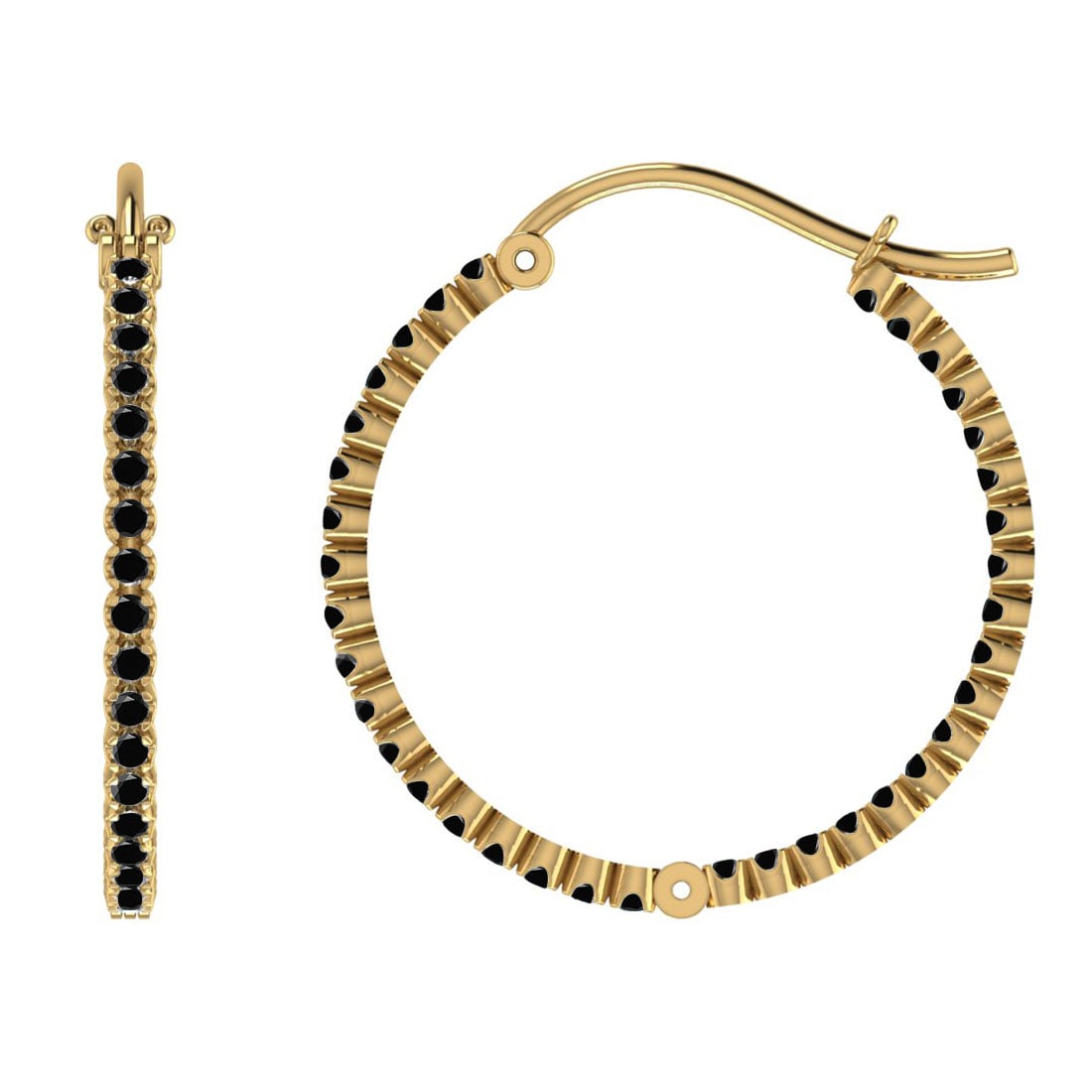 0.92 Ctw i2/i3 Treated Fancy Black Diamond 14K Yellow Gold Hoop Earrings