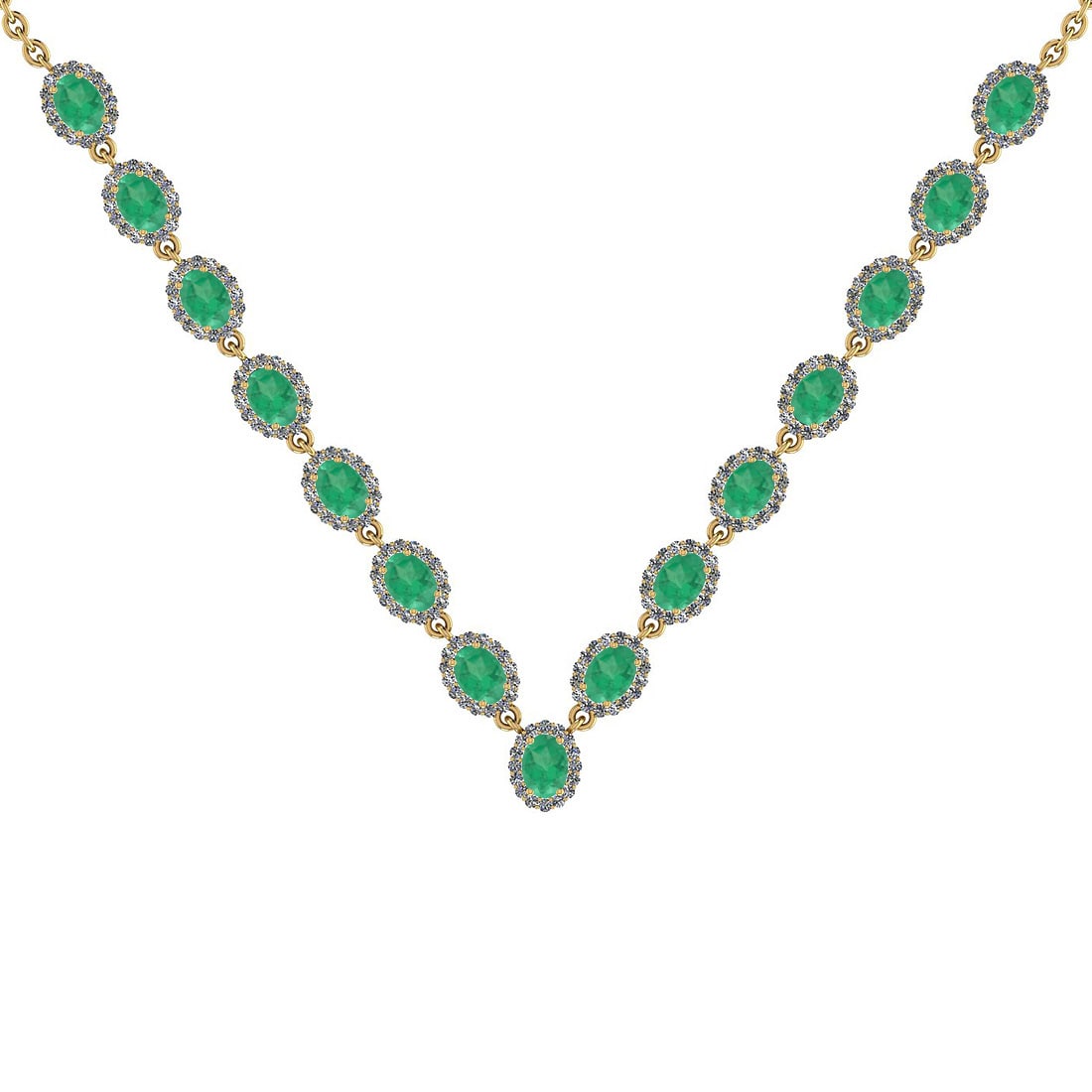 37.75 Ctw SI2/I1 Emerlad And Diamond 14K Yellow Gold Victorian Style Neckla