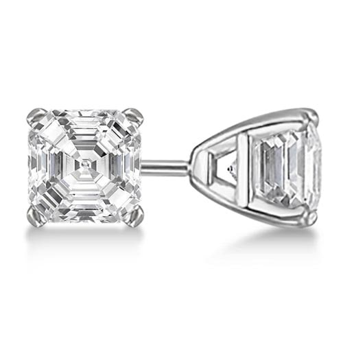 1.00ctw. Asscher-Cut Diamond Stud Earrings Platinum J-K, SI1-SI2: CENTER STONE; Diamond CENTER STONE CLARITY; SI1-SI2 CENTER STONE COLOR; J-K CENTER STONE SETTING; Prong SIDE STONE CLARITY; SIDE STONE COLOR; SIDE STONE SETTING; ctw OF SIDE STONE: SIDE STONE QUALITY;