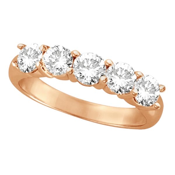 Five Stone Diamond Ring Anniversary Band 14k Rose Gold (1.50 ctw): METAL TYPE: 14k Rose Gold ;TOTAL CARAT WEIGHT: 1.5 ;NAME OF CENTER STONE: Diamond ;CENTER STONE SHAPE: Round ;CENTER STONE CLARITY: SI ;CENTER STONE COLOR: G-h ;CENTER STONE SETTING: Prong ;CENTER STO