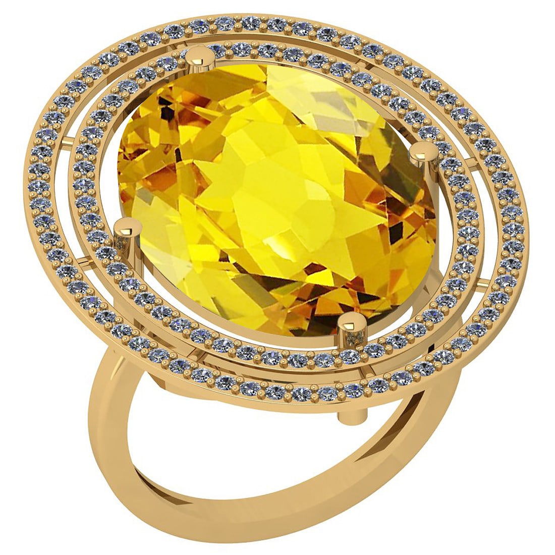 17.80 Ctw I2/I3 Lemon Topaz And Diamond 14k Yellow Gold Engagement Halo Rin