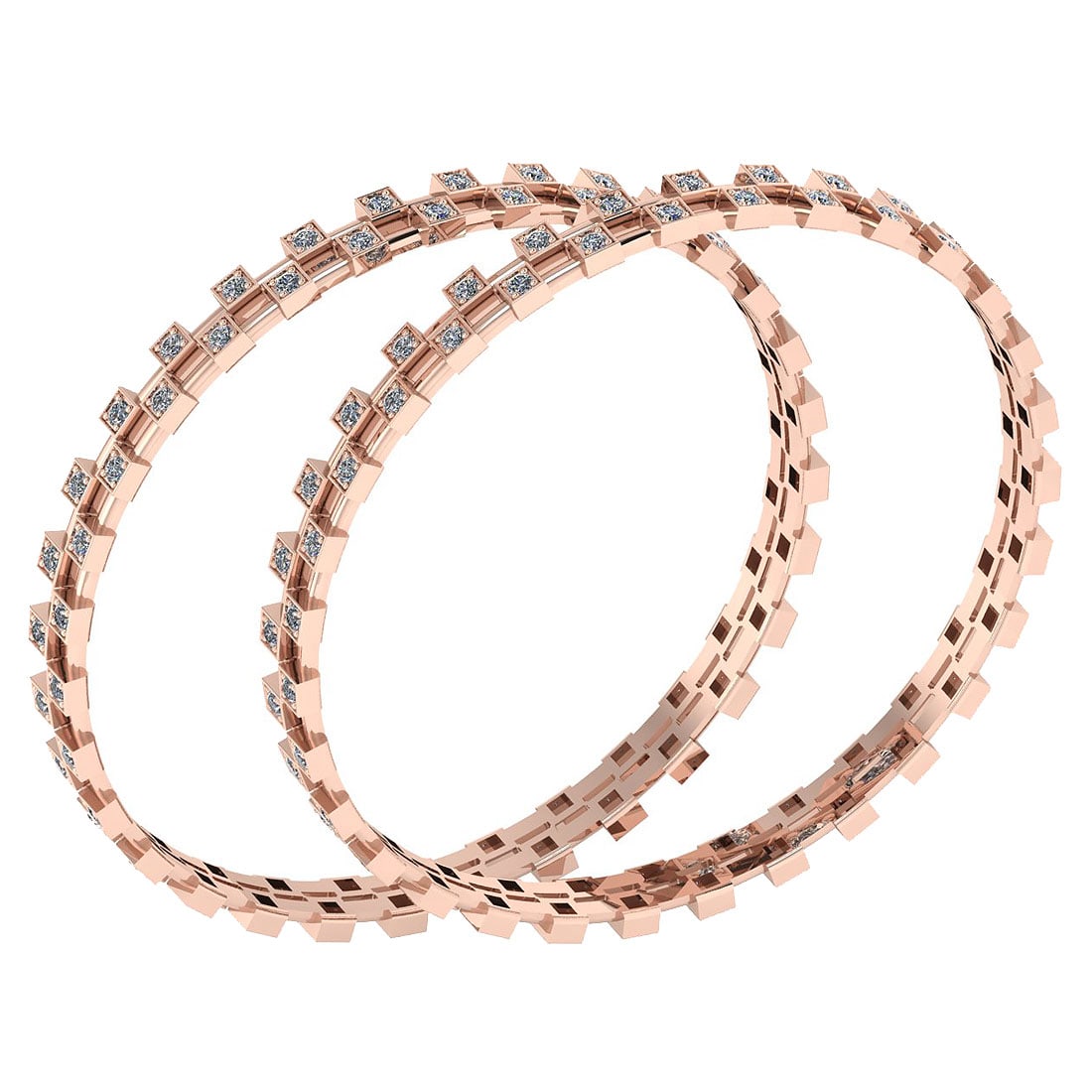 3.72 Ctw SI2/I1 Diamond 10K Rose Gold Bangles: Center Stone Weight : 3.72 Ctw (Round Cut ) Center Stone Color : J-K Stone Clarity : SI2/I1 Stone Setting : Prong Metal Weight : Approx 32.50 Gram Bangles s Size : 57 mm 2 24 Inches 10K Rose Gold Bang