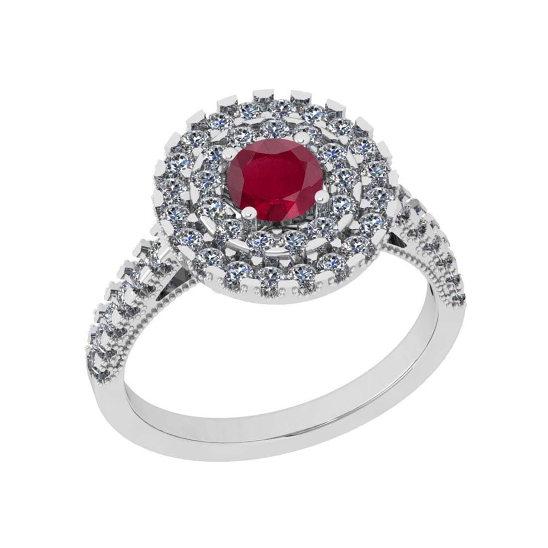 2.67 Ctw SI2/I1 Ruby And Diamond 14K White Gold two Row Engagement Halo Rin