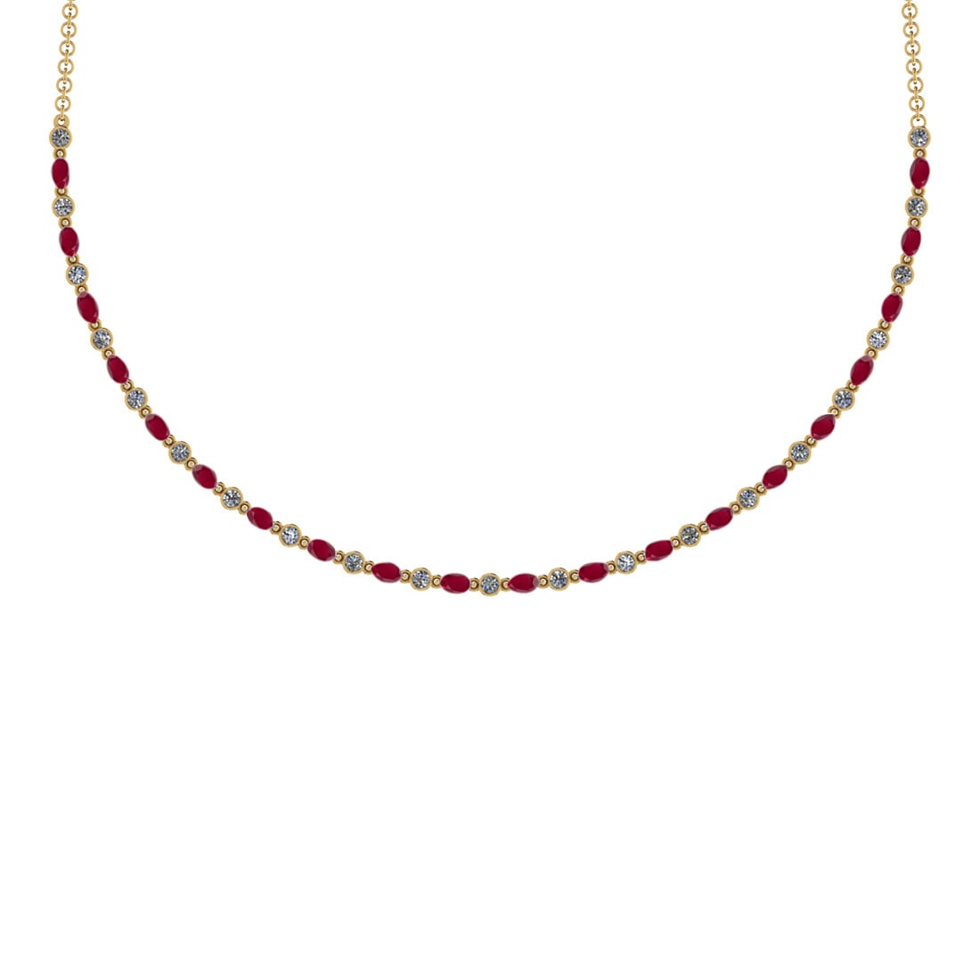 7.10 Ctw SI2/I1 Ruby And Diamond 14K Yellow Gold Necklace