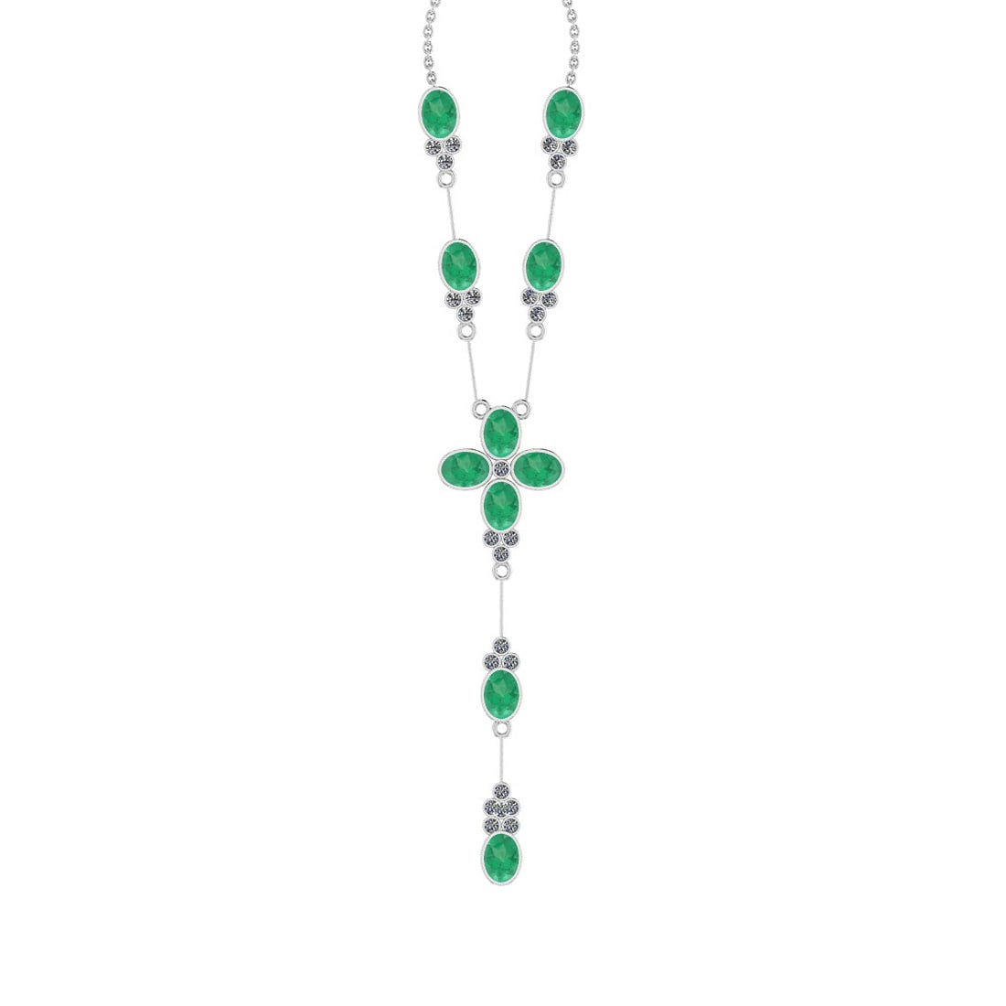 10.50 Ctw SI2/I1 Emerlad And Diamond 14K White Gold Yard Necklace