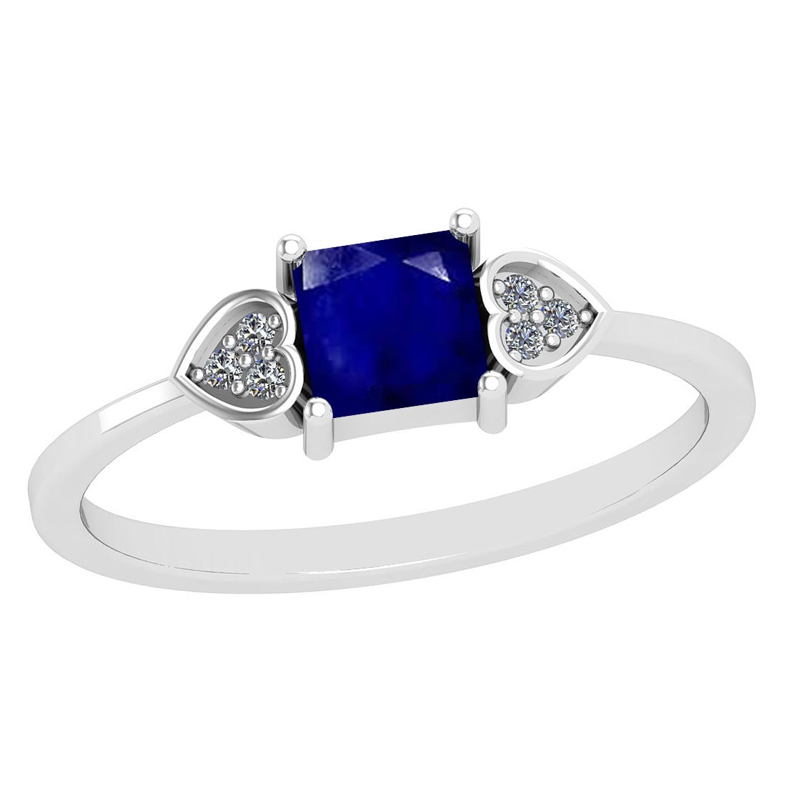 0.53 Ctw SI2/I1 Blue Sapphire And Diamond 14K White Gold Ring: Center Stone Weight : 0.50 Ctw (Square cut) Center Stone Color :-Blue Sapphire Stone Setting : Prong Side Stone Weight Of Ctw 0.03 Ctw Side Stone Color : J-K Stone Clarity : SI2/I1 Stone Setting : Pro