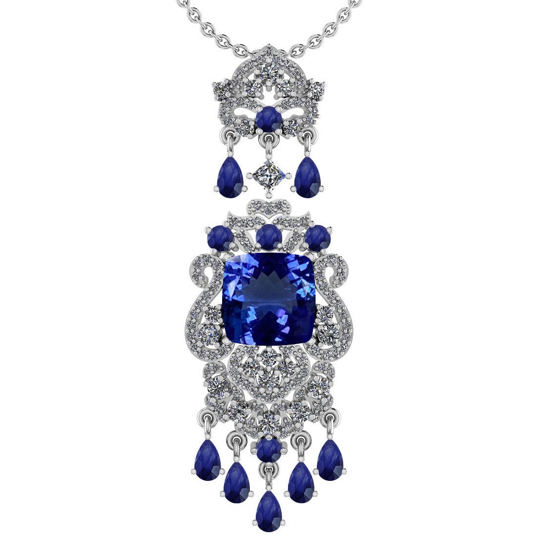 Certified 11.78 Ctw VS/SI1 Tanzanite,Blue Sapphire And Diamond 14K White Go