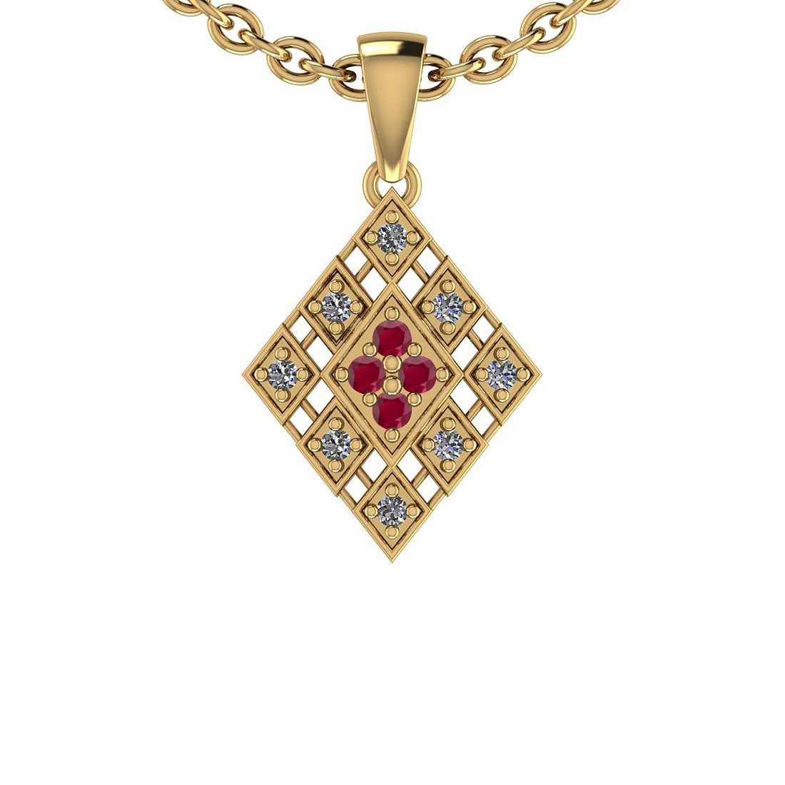 0.25 Ctw SI2/I1 Ruby And Diamond 14K Yellow Gold Pendant