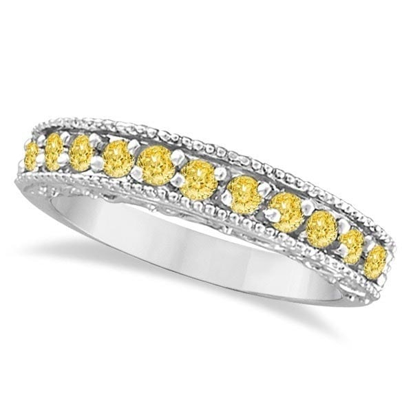 Fancy Yellow Canary Diamond Ring Band 14k White Gold 0.50ctw