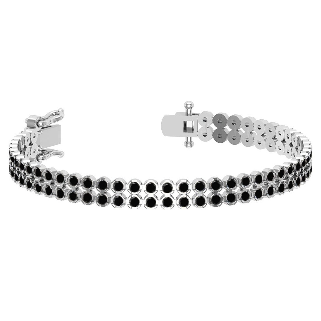 1.50 Ctw i2/i3 Treated Fancy Black Diamond 14K White Gold 2 Row Bracelet