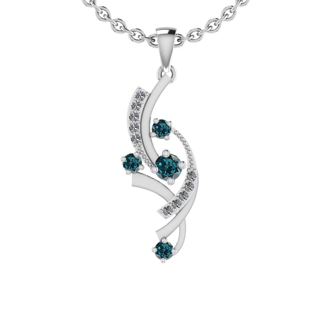 0.70 Ctw i2/i3 Treated fancy blue Diamond 14K White Gold Pendant Necklace