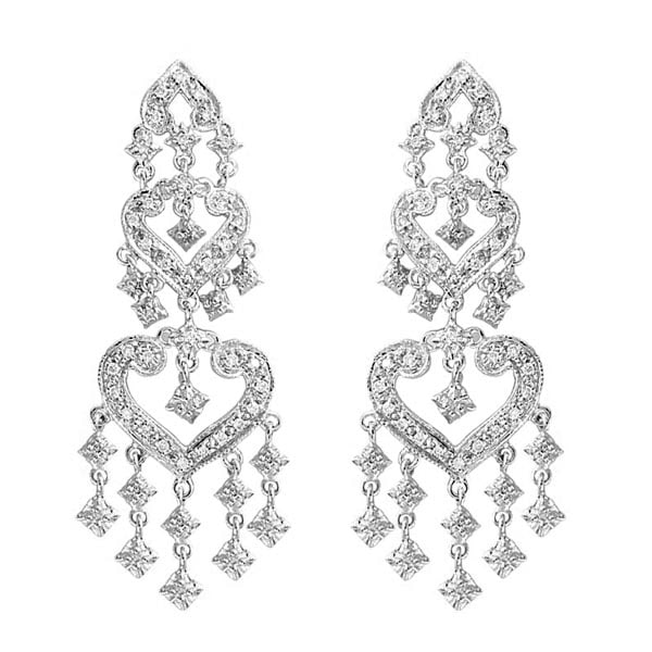Diamond Chandelier Earrings in 14k White Gold 1.01ctw: CENTER STONE; Diamond CENTER STONE CLARITY; SI CENTER STONE COLOR; J-K CENTER STONE SETTING; Prong SIDE STONE CLARITY; SIDE STONE COLOR; SIDE STONE SETTING; ctw OF SIDE STONE: SIDE STONE QUALITY; #PAP